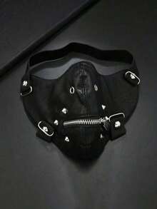1pc Halloween Party Punk Vintage Zipper Leather Face Mask Unisex Fashion Accessory Decoration Mask, Suitable For Gifts - 黑色 - 查看 9