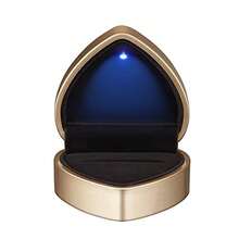 LETURE - Caja de regalo con forma de corazón con luz LED aretes de terciopelo con luz caja de exhibición de joyas para bodas compromisos propuestas cumpleaños y aniversario dorado - Dorado - Ver 2
