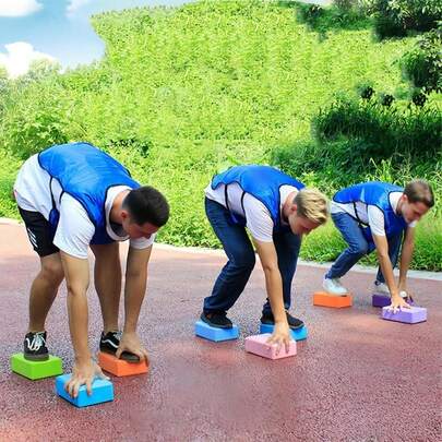 Teambuilding Relay Wooden Block Game With Anti-Slip Base - Colorful Coded PVC Blocks, Indoor/Outdoor Party, Corporate Event, Teambuilding Activity Stacking Challenge - Relay Race Obstacle Course And S-Shaped Challenge