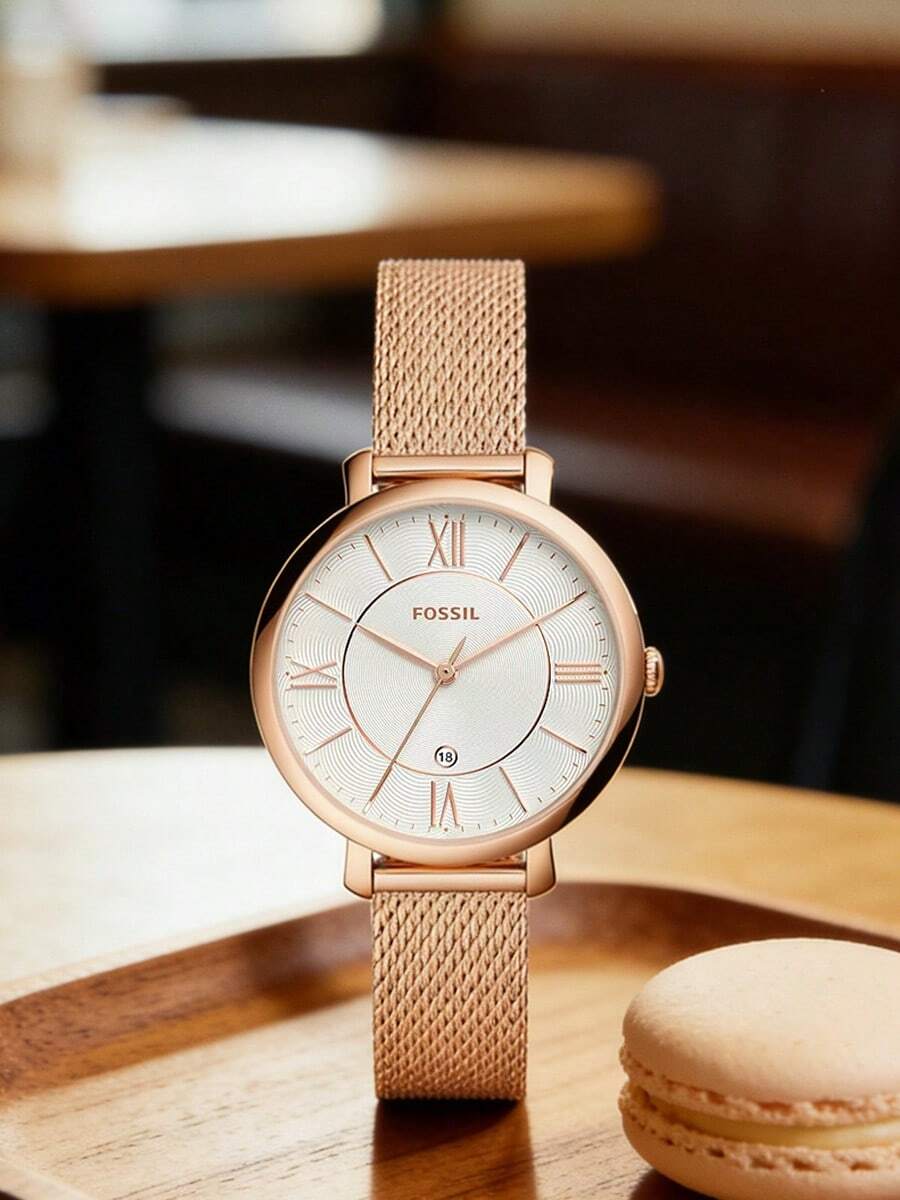 Women's Rose Gold Mesh Bracelet Watch With Roman Numeral Dial, Elegant Quartz Watch For Daily Wear, Graceful Design Gift For Her, ES4352 - Rose Gold - View 1