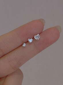 3pcs 925 Sterling Silver Tiny Heart Shaped Cartilage Earrings, Delicate Jewelry For Daily Wear, Wedding, Party, Engagement, Anniversary, Valentine's Day - Love - View 16