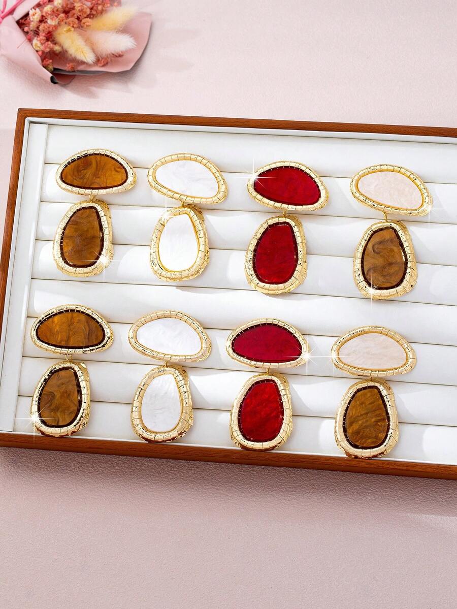 1 Đôi bông tai mặt dây chuyền hình elip bất đối xứng thời trang, phù hợp với trang phục thường ngày và dự tiệc của phụ nữ. - hình trái xoan - Xem 1