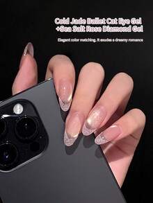 annies 2瓶10毫升金色猫眼凝胶粉色碎钻指甲油，全息闪粉果冻指甲油，反光半透明UV凝胶，适用于美甲DIY - 彩色 - 查看 3