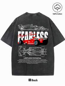 Men's Retro-Style T-Shirt With Racing Car Print, F1 Motif, Comfortable Short-Sleeved Shirt Made Of Pure Cotton, Vintage Style With Used Look, Fashionable Leisurewear, Streetwear, Outdoor Sportswear, Summer Clothing, Gift For Racing Enthusiasts. - màu đen - Xem 3