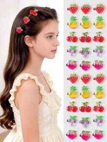 10pcs/Set Glitter Fruit Hair Clips, Cute Sweet Style Hair Accessories For Girls, Suitable For Bangs And Fine Hair Daily Use - Multicolor - View 2