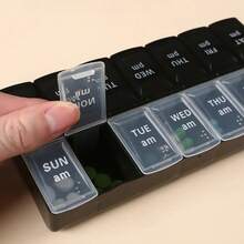2X Weekly Daily Pill Box Organiser Tablet Medicine Storage Dispenser 7 Day Night - 黑色 - 查看 4