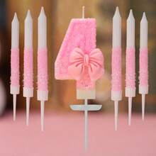 1 Set Shiny Pink Bow Birthday Candle, Numbered Candles 0-9, With Pink Bow Decor Cake Topper Set, Suitable For Birthday Celebration, Graduation Anniversary Party, Back To School DIY, Valentine's Day Anniversary, Graduation Party And More - Birthday Candle Number - View 11
