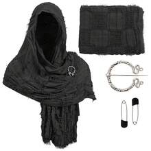 1 chiếc khăn choàng kiểu Trung cổ Phục hưng với mặt dây chuyền Viking - Áo choàng cổ điển màu xanh/nâu/đen, thích hợp cho trang phục Halloween, hội chợ Phục hưng, cosplay - Khăn choàng đầu có khớp nối - Vải bền, phụ kiện thời trang Gothic, khăn choàng unisex với thiết kế viền tua rua, khớp nối kim loại. - Nhiều màu - Xem 12