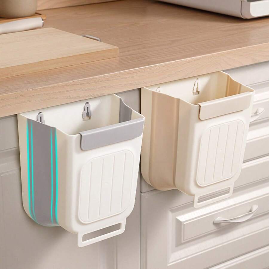 1 pieza Cubo de basura plegable de cocina, caja de almacenamiento de basura colgante de gabinete, cubo de basura de gran diámetro grueso sin necesidad de agacharse - Multicolor - Ver 1