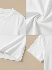 Camiseta de mujer de manga corta, cuello redondo, ajuste ceñido, estilo casual para primavera y verano, camiseta de mujer, top básico de mujer, top corto, top para exteriores en color blanco - Blanco - Ver 10