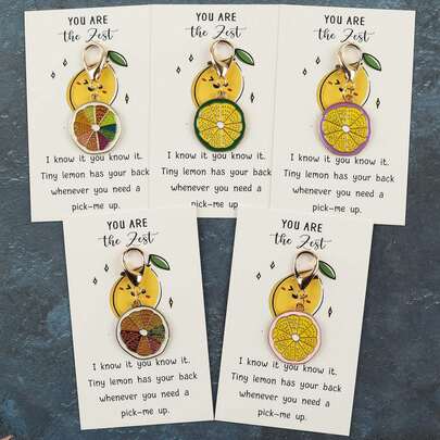 1pc/5pcs Cute "You Are The Zest" Citrus Slice Enamel Keychain Tiny Lemon Motivational Greeting Card Gift For Friends Family