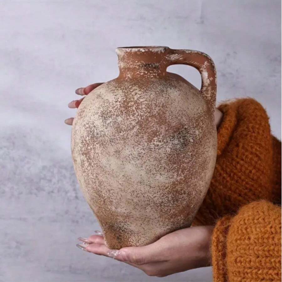 1pc Vintage Ceramic Flower Vase, Retro Style Ceramic Vase Suitable For Home Living Room Decor, Garden Outdoor Decor, Yard And Wedding - 1PC-rust - View 1