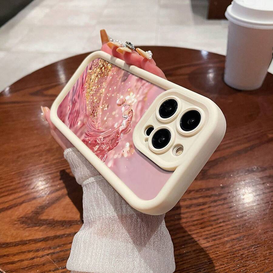Funda para Teléfono - Cubierta Antigolpes para iPhone 11, 12, 13, 14, 15, 16 y 17 con Diseño de Ondas Rosadas - Blanco - Ver 1