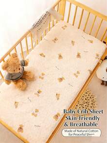 1pc Baby Crib Fitted Sheet, Soft Breathable Cartoon Design, Children's Bed Sheet, Washable Non-Fading, Suitable For Oval/Rectangular Mattress - Multicolor - View 7