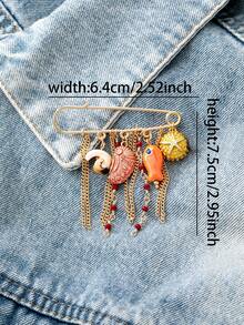 Bộ 1 chiếc ghim cài áo hình cá và sao biển phong cách Bohemian chủ đề đại dương, trang sức bãi biển dễ thương (hình dạng và kích thước vỏ sò ngẫu nhiên) - Nhiều màu - Xem 6