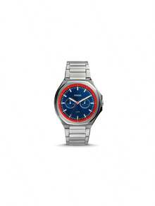 Fossil Reloj de hombre con movimiento de cuarzo, caja de acero inoxidable, correa de acero inoxidable, esfera azul, reloj Nissin de 3 manecillas, adecuado para reuniones diarias y otras ocasiones FS5949 - Azul - Ver 8
