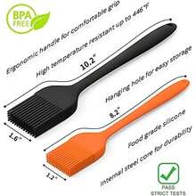 Silicone Basting Pastry Brush - Cooking Brush For Oil Sauce Butter Marinades, Food Brushes For BBQ Grill Kitchen Baking, Baster Brushes Baste Pastries Cakes Meat Desserts, , Dishwasher - 2 Pack - Black, Orange - View 2