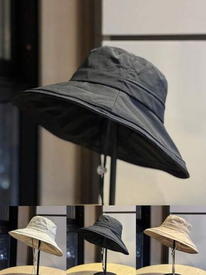 1顶高品质纯色宽檐渔夫帽，男女通用，四季皆宜，防晒保暖