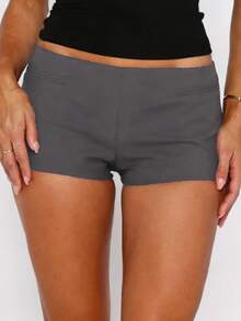 Y2k Low Rise Booty Shorts For Women Micro Mini Fitted Shorts Hot Pants Going Out Bottoms Streetwear Women's Low Rise Booty Shorts Y2k Skinny Micro Mini Shorts Summer Hot Pants - 灰色 - 查看 4