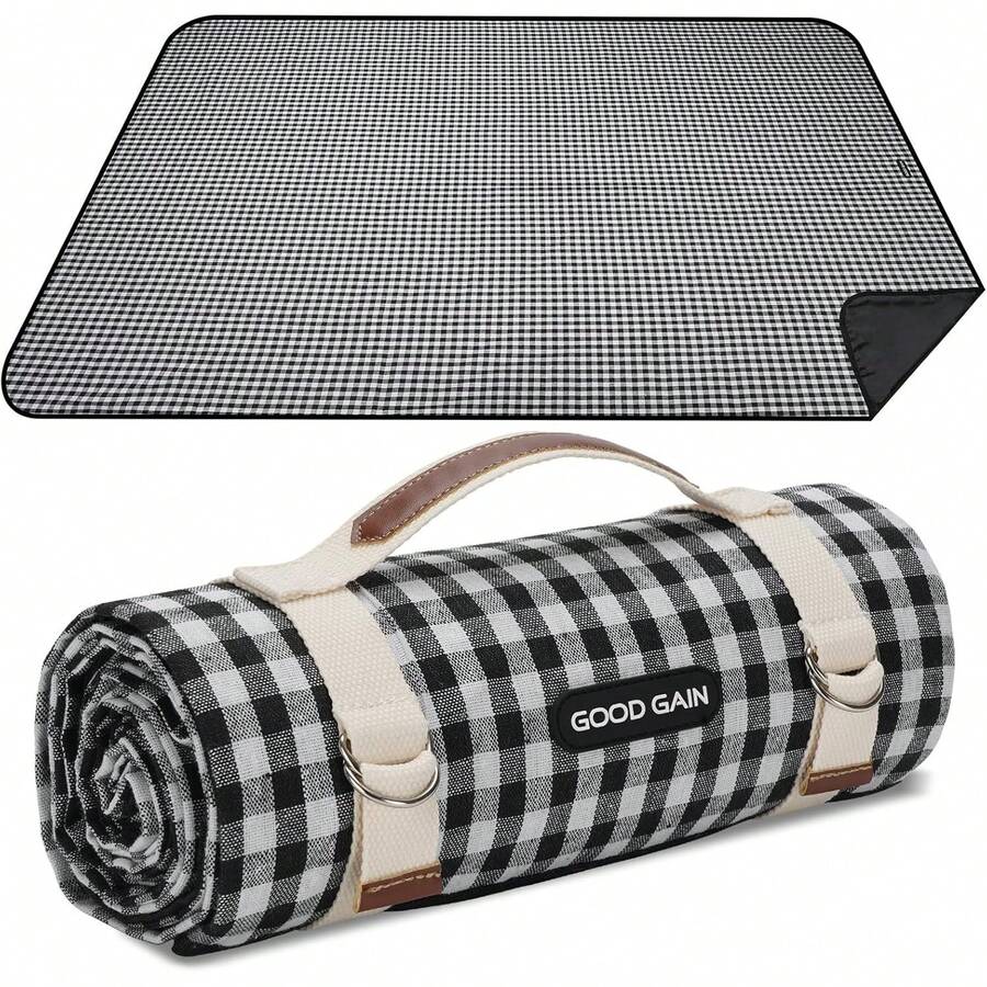 Mantas de picnic para exteriores, impermeables, grandes, tapete de playa, sin arena, plegable, con correa de transporte, manta de camping portátil, manta de parque para césped parque, senderismo, - Negro - - Ver 1