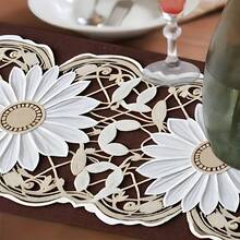 1pc Table Runner, Lace Pattern, Kitchen Dining Table Decoration, Creative Gift, Rectangular Table Runner, Coffee Table Decor, Tabletop Decoration, New Year Holiday Accessory, Home Decor, Exquisite Pattern, Easy To Clean - Coffee Brown - View 4