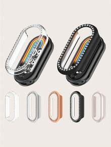 1 chiếc ốp bảo vệ vòng đeo tay thông minh nữ thời trang, một hàng đá mài bóng, bằng nhựa PC mạ điện, khoét rỗng, tương thích với Mi Band 9/9 NFC - Băng tần 9/9 NFC - Xem 1
