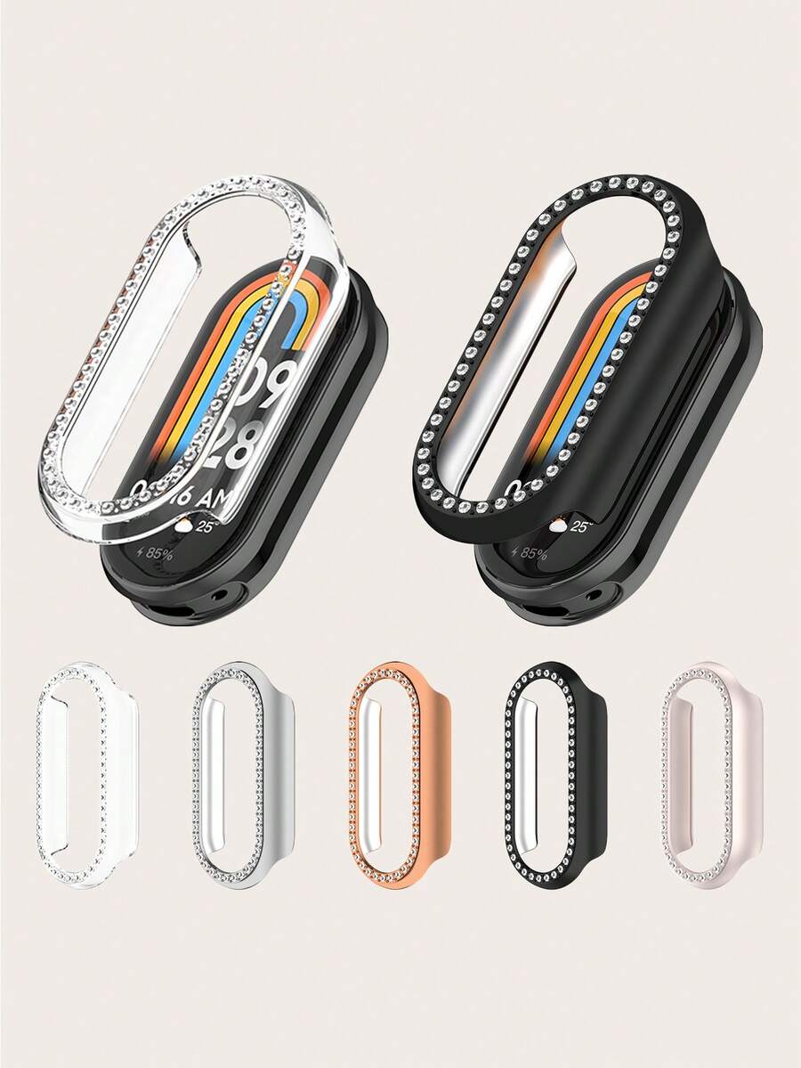 1 chiếc ốp bảo vệ vòng đeo tay thông minh nữ thời trang, một hàng đá mài bóng, bằng nhựa PC mạ điện, khoét rỗng, tương thích với Mi Band 9/9 NFC - Băng tần 9/9 NFC - Xem 1