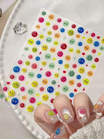 1pc Summer Dopamine Rainbow Candy Jelly Cat Eye Nail Sticker, Funny Cute Handpainted 3D Nail Decal, Nail, Nail Supplies, Nail Accessories, Nail Art Decorations