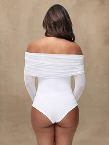 孕妇性感透视网纱露肩长袖连体裤，孕期摄影服装 - 白色 - 查看 5