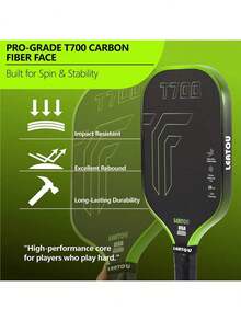 LEATOU T700 Pícbol de fibra de carbono, raqueta de 16 mm de PP celular con autorreflexión, alta rotación, alta elasticidad, agarre cómodo, capa de superficie lijada, brida protectora, se incluye una funda para raqueta de tenis, adecuado tanto para hombres como para mujeres, construcción de alta calidad. - Multicolor - Ver 5