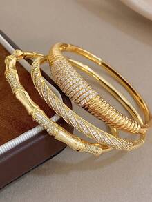 Bộ vòng tay bằng đồng mạ vàng 18K đính pha lê toàn bộ, vòng tay vàng, vòng tay đồng, trang sức mạ vàng, lý tưởng để đeo hàng ngày, quà sinh nhật, hẹn hò, tiệc tùng, lễ Phục sinh, lễ hội Carnival, quà tặng ngày Valentine, trang sức mùa hè, trang sức phong cách Boho, quà tặng ngày của mẹ. - Nhiều màu - Xem 2
