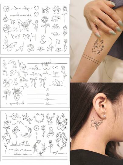 3pcs/Set,Tattoo Tattoos,Y2k,Artistic Line Tattoo Stickers,Semi Permanent Tattoo,Tattoo Fake,Hand Tattoo,Fake Tattoos,Fake Tattoo,Temporary Tattoos,Tattoo Supplies,Tattoo Kit,Tattoo Stickers,Tattoo Waterproof Long Lasting,Tatooes For Women,Back Tattoo,Arm Tattoo,Tattoos On The Legs,Festival,Rave