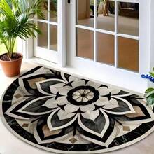 1pc Black & White Floral Half-Circle Doormat, Doormat, Small Rug, Welcome Mat, Carpet, Floor Mat, Outdoor Doormat, Kitchen Rug, Home Decor, Front Door Mat, Area Small Rug, Outdoor Mat, Home Decor, Area Rug, Garden Rug, Washable Carpet - Multicolor - View 5