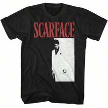 T Shirt Print ,Graphic-Cotton Tees Size Plus, Cartoon Round Neck Short Sleeve, Scarfaces Tony Montana Men'S T Shirt Movie Poster Pacino Vintage Black Gangster,Y2K,Oversized Shirt Men,With Shirt,Summer Tops,Shirt Suitable - 黑色 - 查看 1
