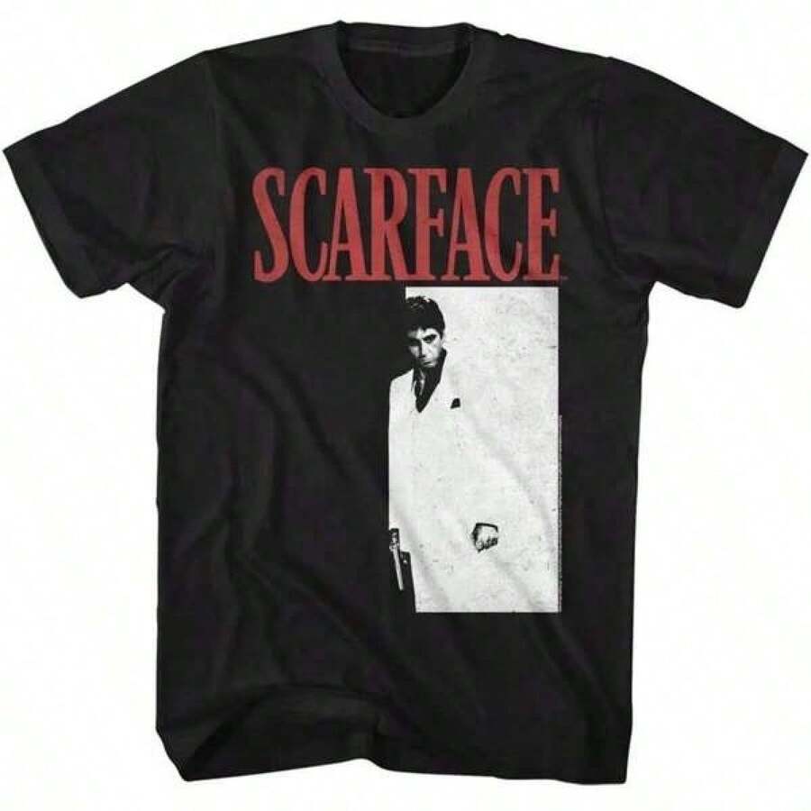 T Shirt Print ,Graphic-Cotton Tees Size Plus, Cartoon Round Neck Short Sleeve, Scarfaces Tony Montana Men'S T Shirt Movie Poster Pacino Vintage Black Gangster,Y2K,Oversized Shirt Men,With Shirt,Summer Tops,Shirt Suitable - 黑色 - 查看 1