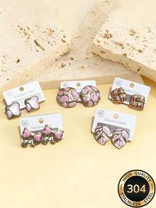 Pendientes de mujer de acero inoxidable - Diseño geométrico de flor, lazo y piedra, hipoalergénicos, resistentes a la decoloración, antioxidantes, joyería minimalista elegante para uso diario, fiestas, regalos, cumpleaños y festividades - Multicolor - Ver 4