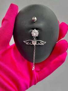 1 chiếc khuyên rốn hình cánh dài thanh lịch đính đá CZ, khuyên rốn bằng thép không gỉ, trang sức xỏ rốn dành cho nữ, thích hợp để đeo hàng ngày. - cánh - Xem 3