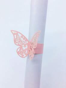50pcs - These Hollow Butterfly Napkin Rings Are Perfect For Decorating Western-Style Restaurants, And Also Suitable For Parties, Weddings, And Birthday Celebrations. Creative Accessory - Sparkling Pink Napkin Ring - View 6