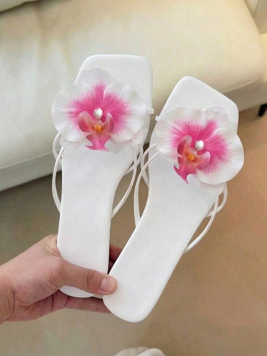 planare Dép xăng đan đế bằng màu hồng cánh sen họa tiết hoa 3D mới, dép bệt trắng kiểu dáng slip-on, thích hợp cho bãi biển, kỳ nghỉ, đám cưới, giày thời trang mùa hè cho nữ.