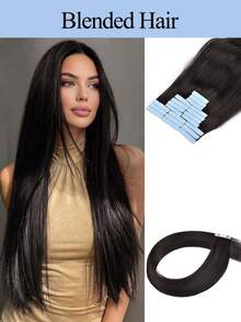 Tóc nối màu đen tự nhiên 60g, dạng dán vô hình, dài 20 inch, 20 lọn, dệt sát da, trông tự nhiên, thẳng và dày, màu đen dành cho nữ, nhẹ và mềm mại, thích hợp sử dụng hàng ngày. - S4 - Xem 2