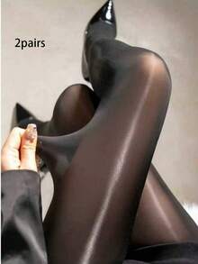 1 Pair High Density Glossy Ultra-Thin High Elasticity Pantyhose, Suitable For Daily Wear - Black - View 7