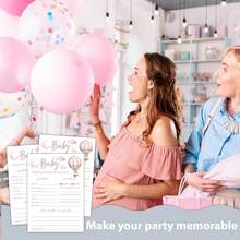20张婴儿派对游戏卡片 - 预测宝宝性别及建议游戏 - 粉色热气球设计，30张预填内容的5x7英寸卡片，互动式男女通用活动，性别揭晓派对，趣味游戏 - 粉色 - 查看 5