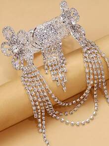 优雅全钻花朵流苏臂链，时尚开口手链，新娘时尚手链，适合婚礼宴会佩戴 - 彩色 - 查看 4