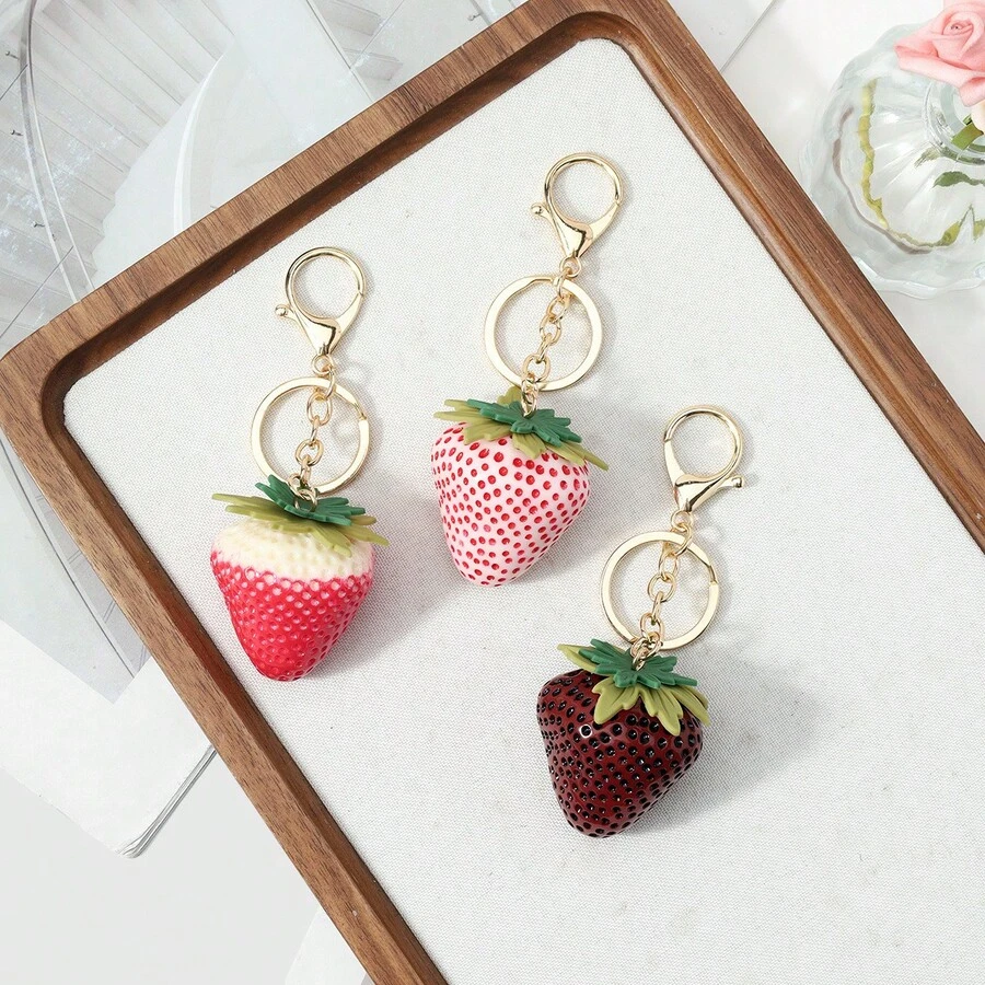 1 chiếc móc khóa hình quả dâu tây 3D chuyển màu tự nhiên, phong cách đồng quê tươi mát, dành cho nữ, phụ kiện trang trí túi xách hình trái cây bằng nhựa dễ thương. - Nhiều màu - Xem 1