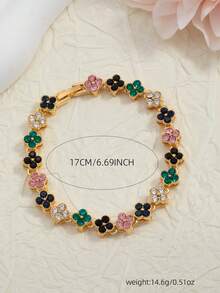 Colorful Rhinestone Clover Bracelet, Fashionable Luxury European And American Style Accessory, Versatile Classic Design - Four Leaf Clover Bracelet - View 4