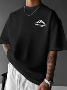 Áo thun nam tay ngắn in hình núi đơn giản thường ngày - màu đen - Xem 2