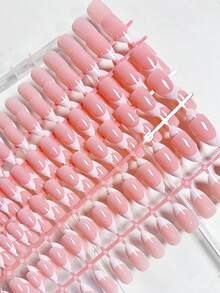 150 móng giả tròn màu hồng kiểu Pháp, 15 kích cỡ, miếng dán móng 3 trong 1, bền lâu, tự làm móng. - Hồng - Xem 2