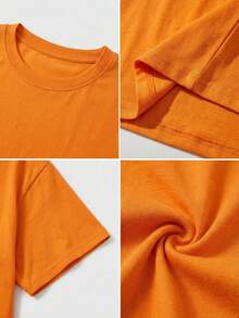 Women's Loose Long Solid Color Round Neck Short Sleeve T-Shirt, Minimalist, Suitable For Spring/Summer Everyday Wear Casual - Orange - View 9