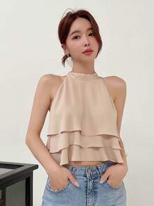 MARILYN MONNA Women's Casual Business Sleeveless Shirt In Solid Color, Women's Sleeveless Blouses For Going Out - 杏色 - 查看 7