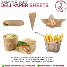 12 Squares (250 Pack) - Kraft Papers - Greaseproof Liners Food Boats - Pre Cut Sandwich Wrappers - Food Basket Sheets BBQ, Picnic, Festival, Fair - - Kraft + 250 Count - View 3